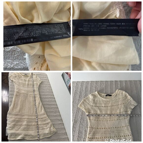 Zara Ivory Openwork Knit Dress Short Sleeve  Spring Fit & Flare Women’s Small - Picture 10 of 10